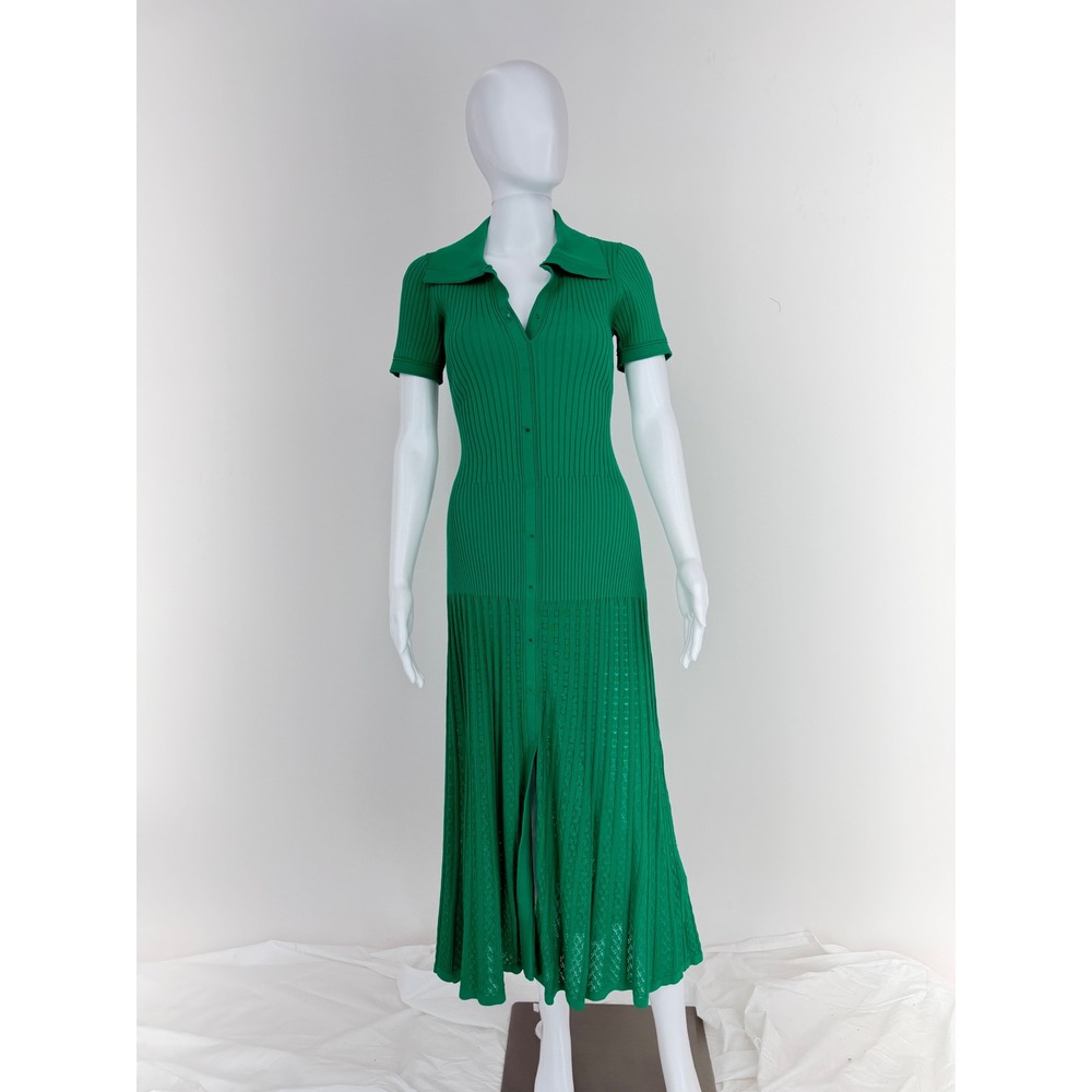 Sandro Green Ribbed Knit Collared Button Front Mi… - image 3